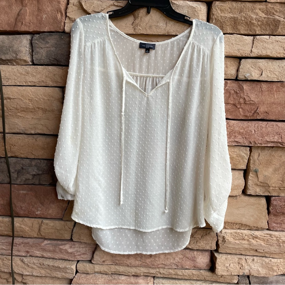 The Limited ivory semi sheer boho blouse Women Medium EUC